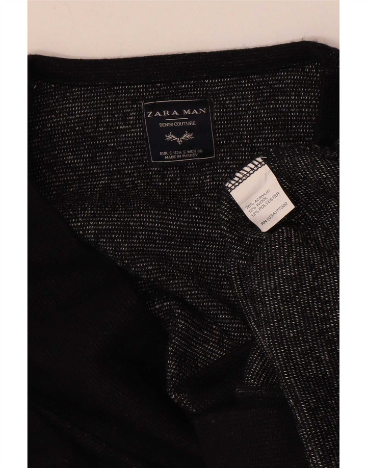 Zara Mens Double Breasted Cardigan Sweater Small Black Acrylic