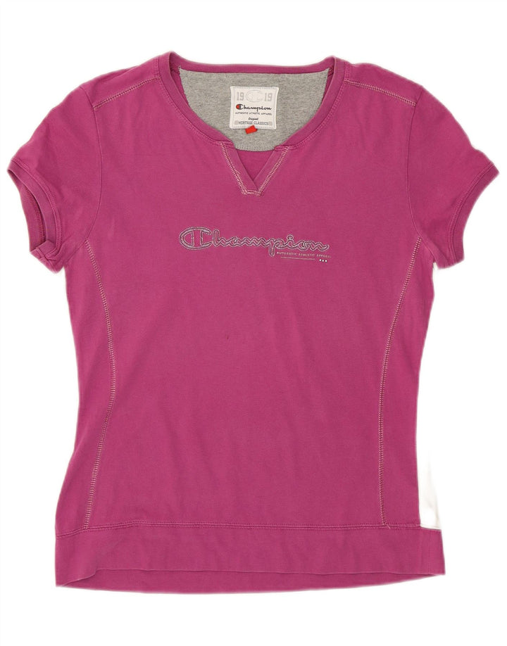 CHAMPION Womens Graphic T-Shirt Top UK 12 Medium Pink