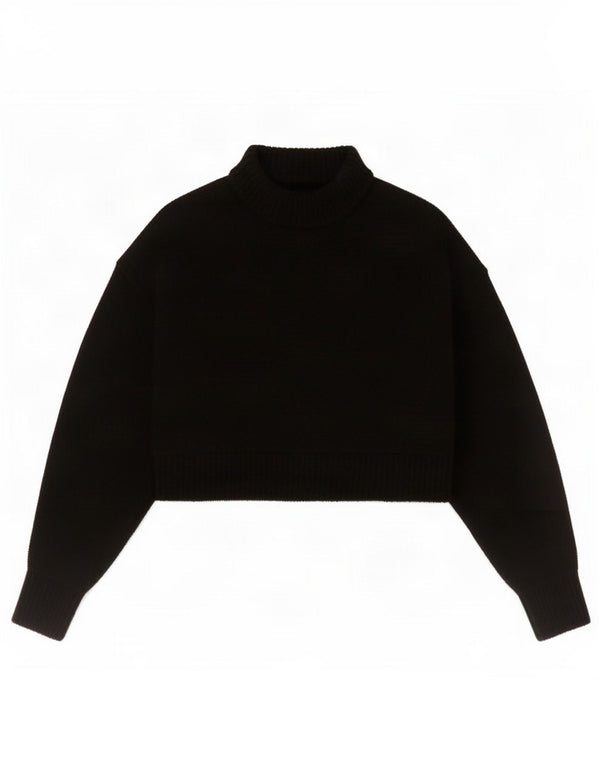 Zara Pull court à col roulé pour femme UK 12 en laine noire moyenne