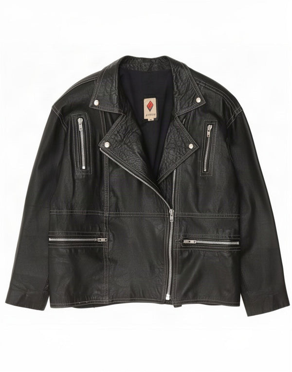 Chaqueta de cuero motociclista vintage para mujer IT 48 XL Negro