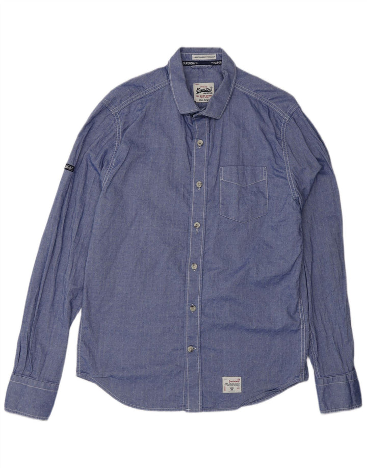 SUPERDRY Mens Shirt Large Blue Spotted Cotton