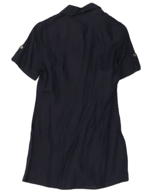 Laura Ashley Kvinder Kortærmet Skjortekjole UK 8 Small Navy Blue Linen