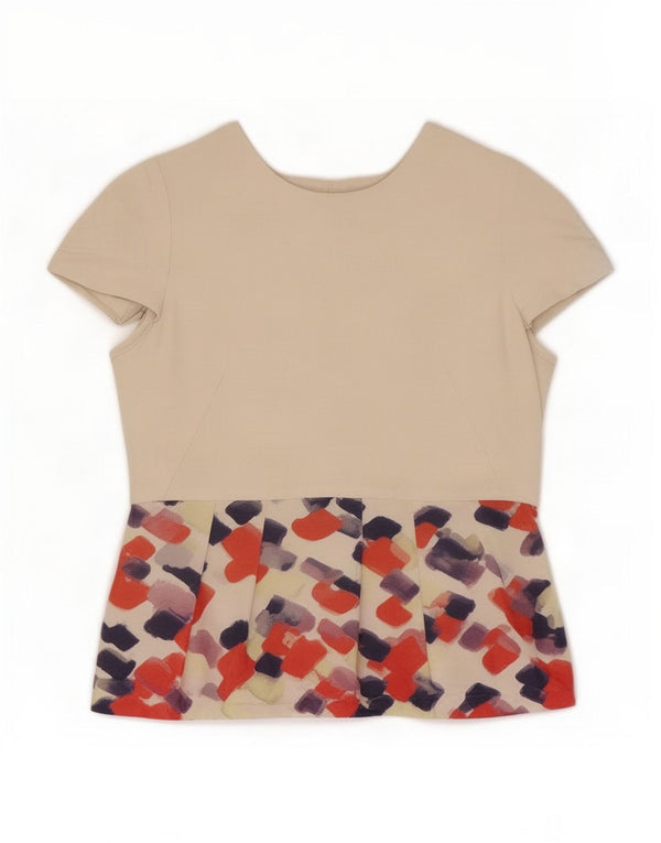 Rodier Womens Crop Blouse Top IT 40 Small Beige Geometric Cotton
