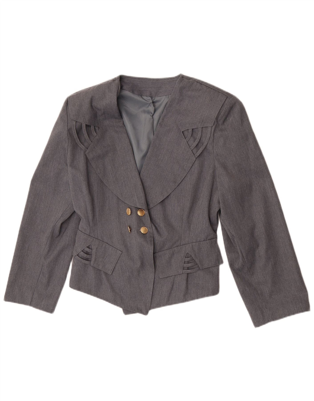 Vintage Womens Double Breasted Blazer Jacket UK 12 Medium Grey Polyester