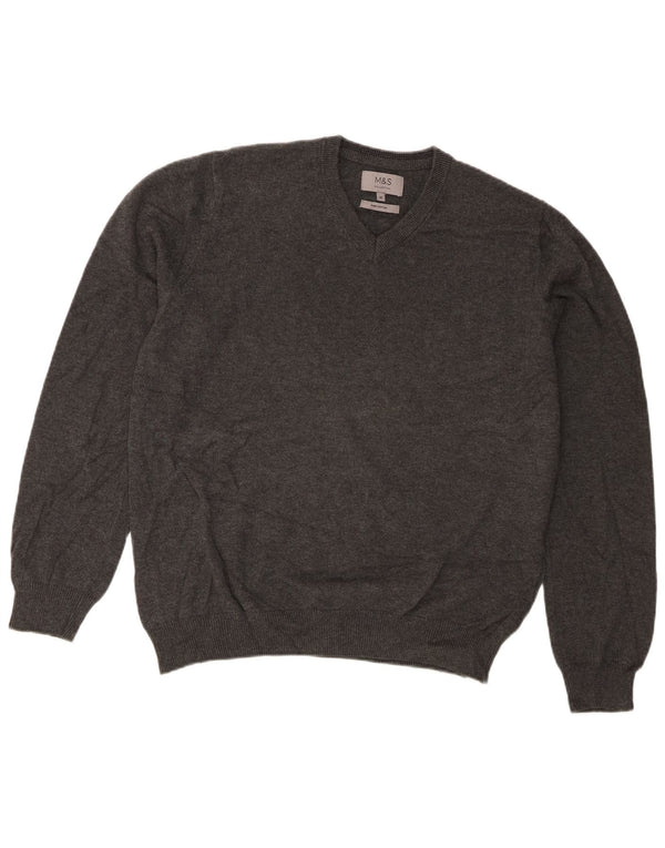 Marks & Spencer Mens V-Neck Jumper Sweater Medium Grey Cotton
