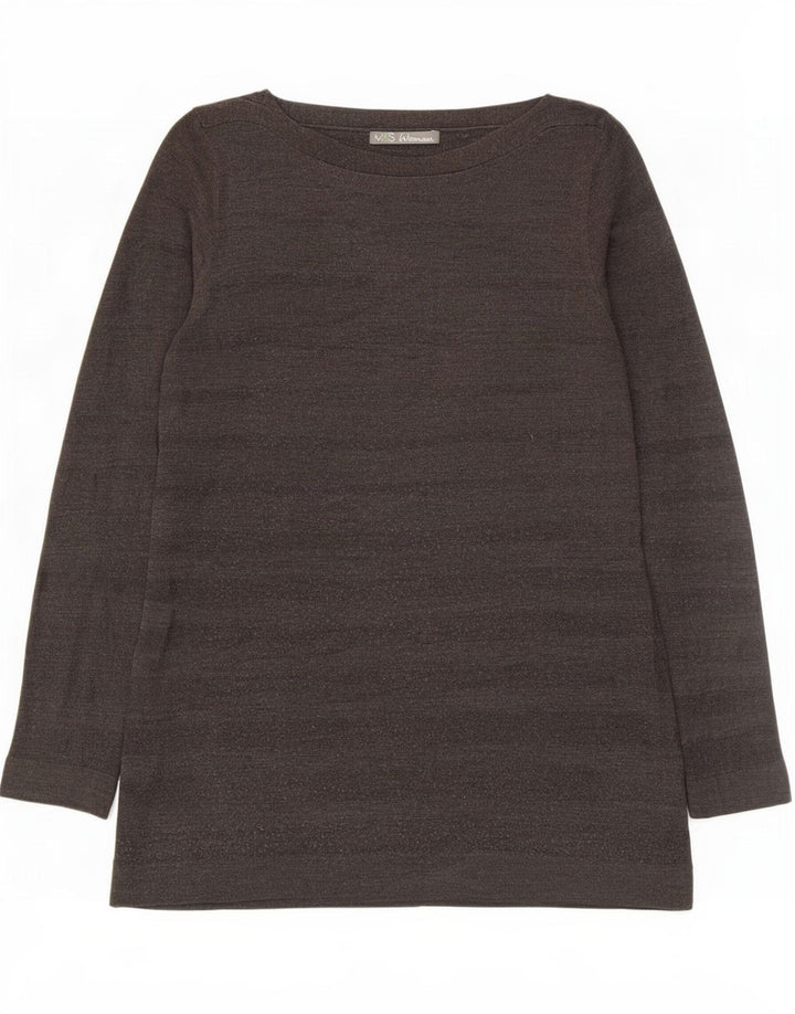 Marks & Spencer Womens Long Sleeve Tunic Top UK 12 Medium Grey Striped