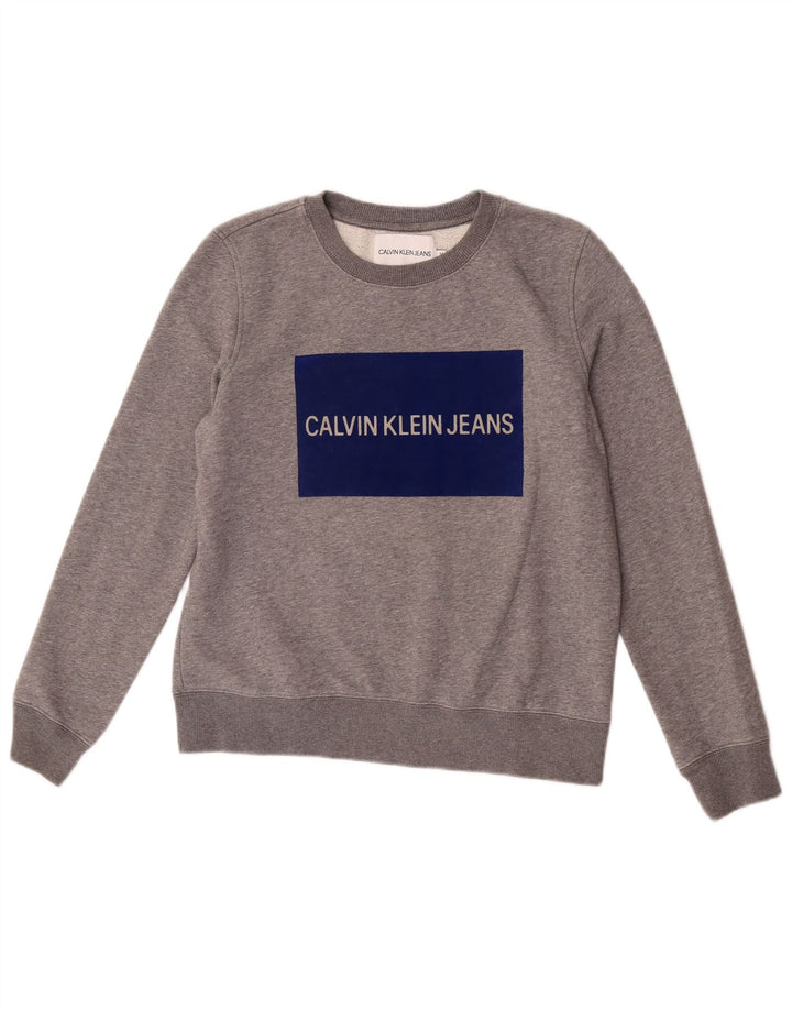 Calvin Klein Jeans Womens Graphic Sweatshirt Jumper UK 14 Medium Grey