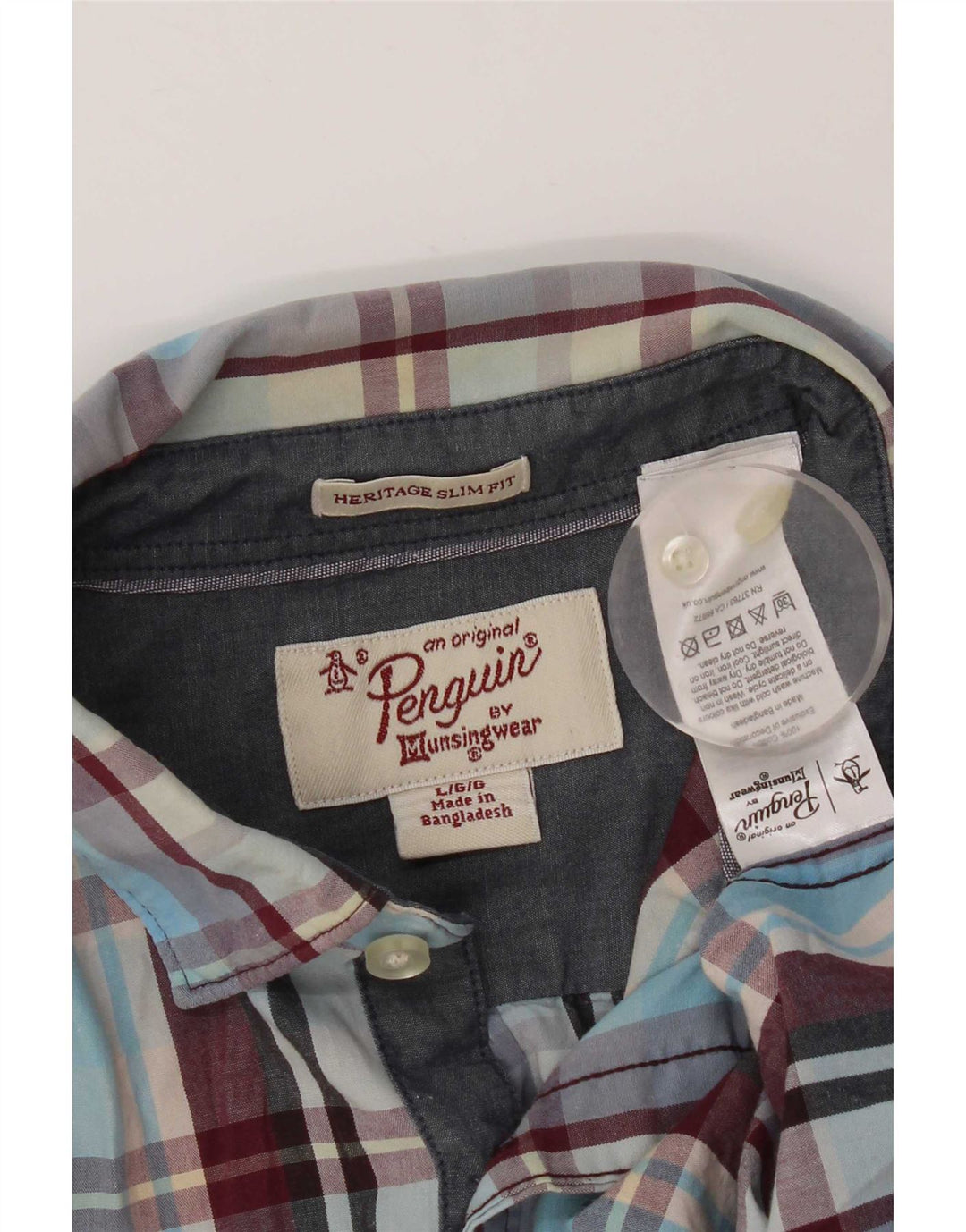Penguin Heritage Slim Fit Skjorte Stor blå ternet bomuld
