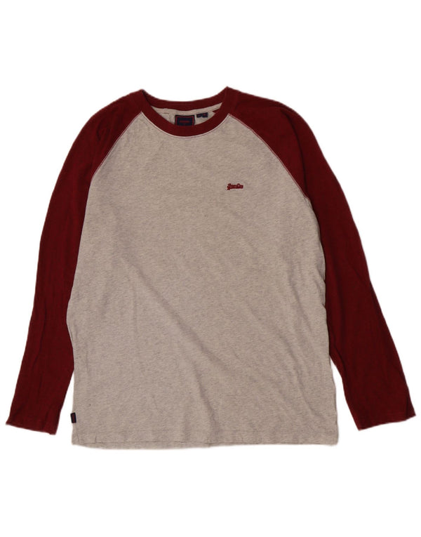 Superdry Garçon Top Manches Longues 15-16 ans XL Gris Colorblock Coton