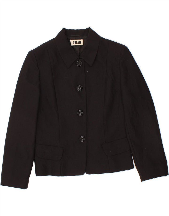 DREAM Womens 4 Button Blazer Jacket UK 12 Medium Black Polyester Vintage Dream and Second-Hand Dream from Messina Hembry 