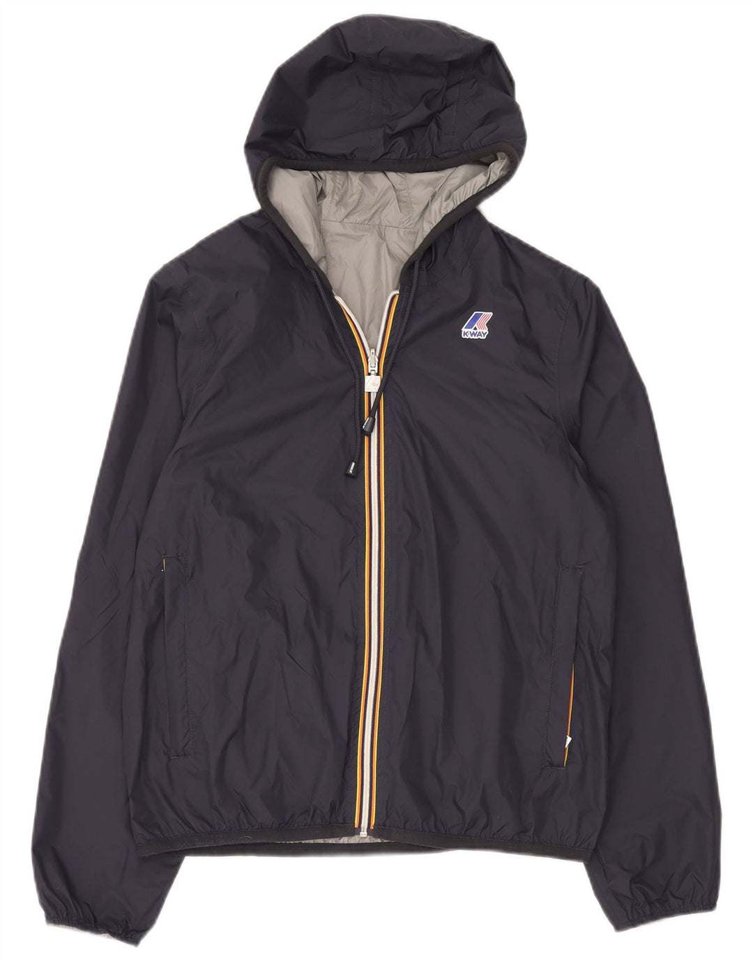 K-Way Womens Reversible Hooded Rain Jacket UK 14 Medium Navy Blue Polyamide
