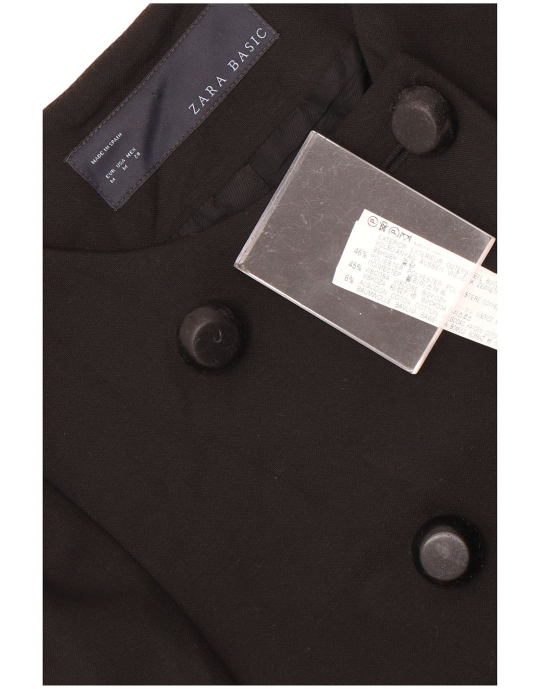 Zara Womens Double Breasted Coat UK 12 Medium Black Polyester