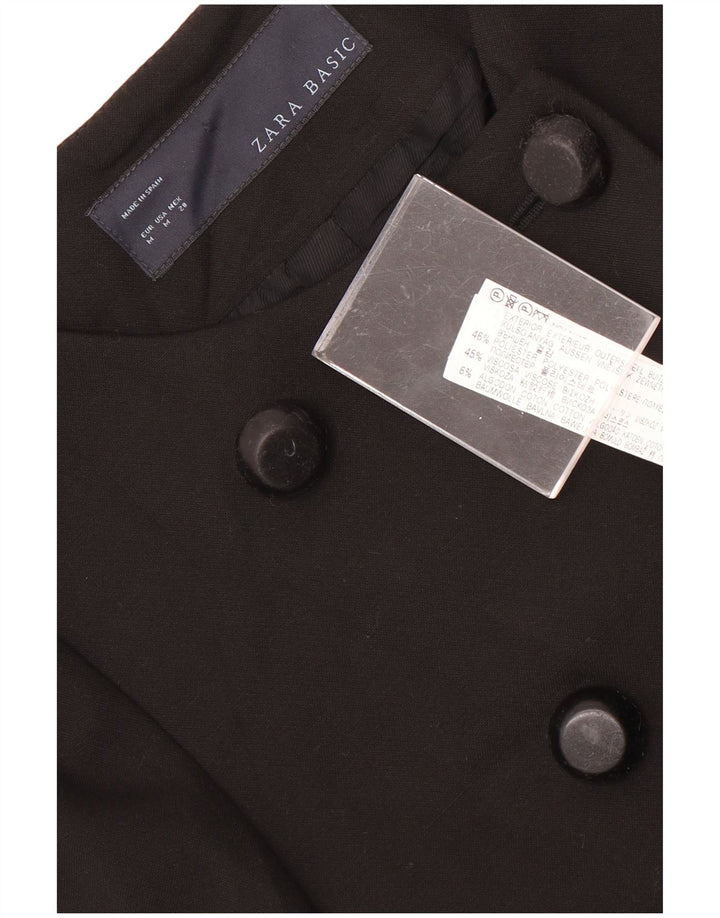 Zara Womens Double Breasted Coat UK 12 Medium Black Polyester