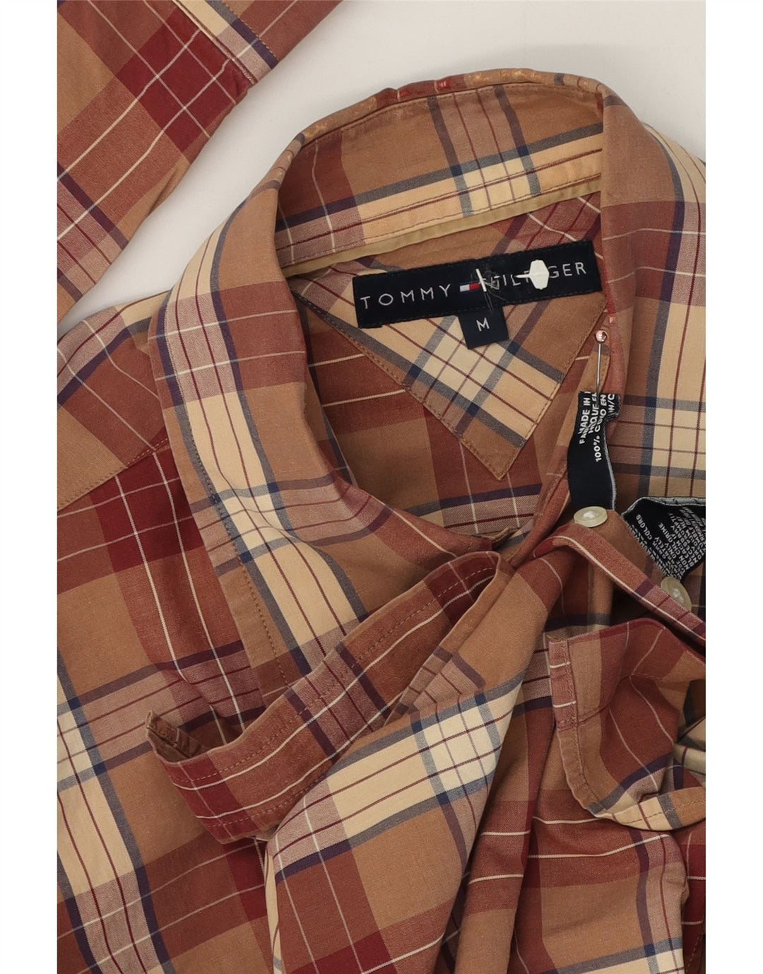 Tommy Hilfiger Mens Shirt Medium Brown Check Cotton