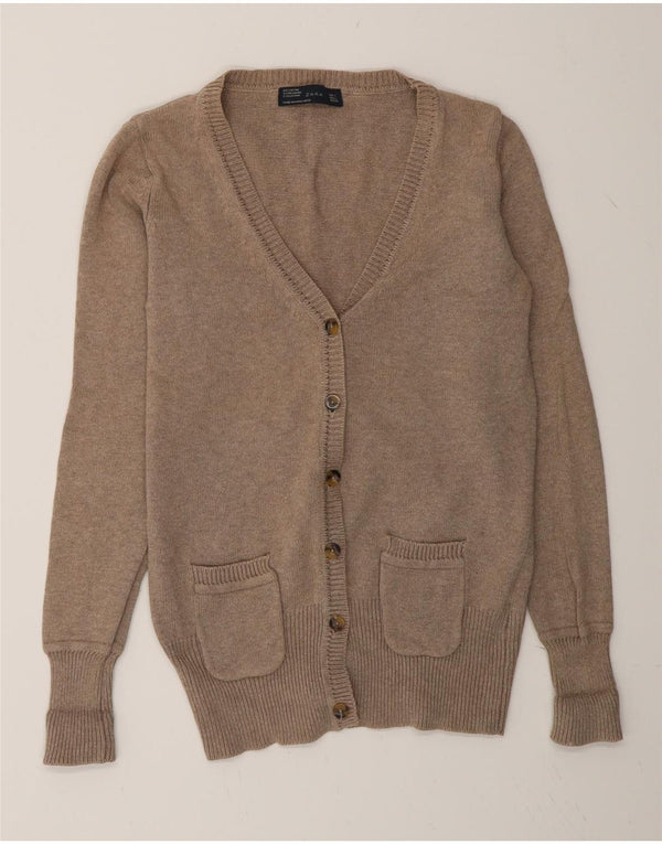 Zara Womens Cardigan Sweater UK 16 Large Gris Coton