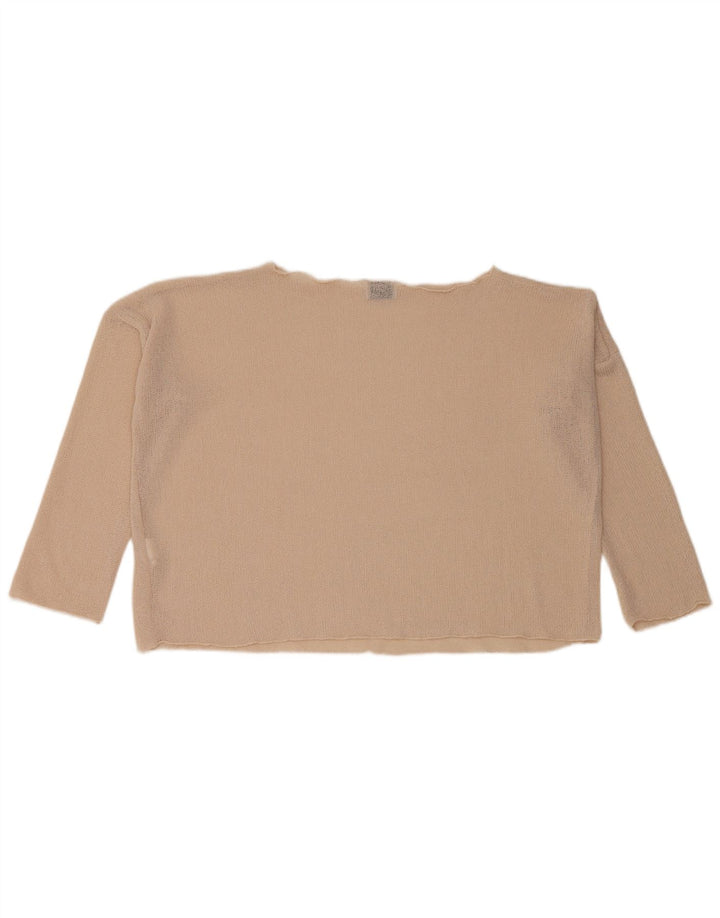 Zara Womens Crop Oversized Top 3/4 Sleeve UK 10 Small Beige Polyester