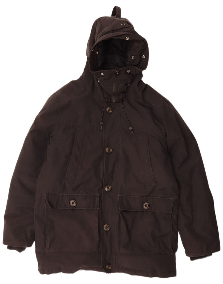 Superdry Mens Hooded Padded Coat UK 44 2XL Black Polyester