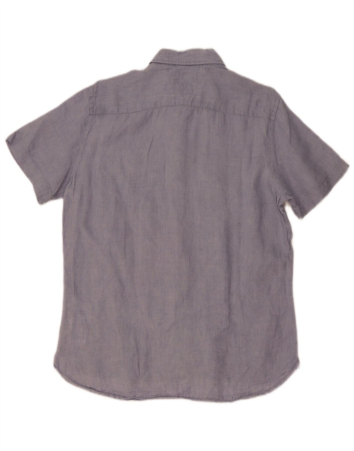 TOMMY HILFIGER Mens Short Sleeve Regular Fit Shirt Medium Blue Linen