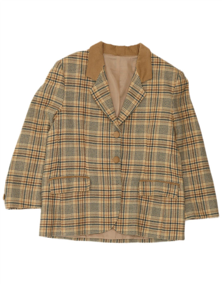 Vintage dame 2-knaps blazerjakke UK 14 Large Beige Houndstooth