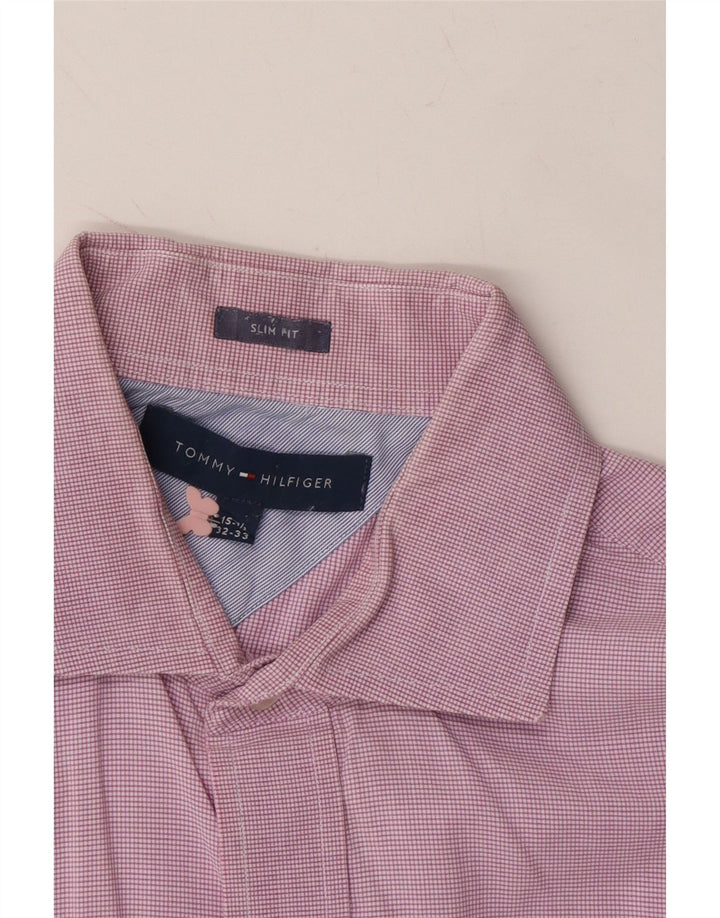 TOMMY HILFIGER Mens Slim Fit Shirt Size 15 1/2 Medium Pink Check Vintage Tommy Hilfiger and Second-Hand Tommy Hilfiger from Messina Hembry 