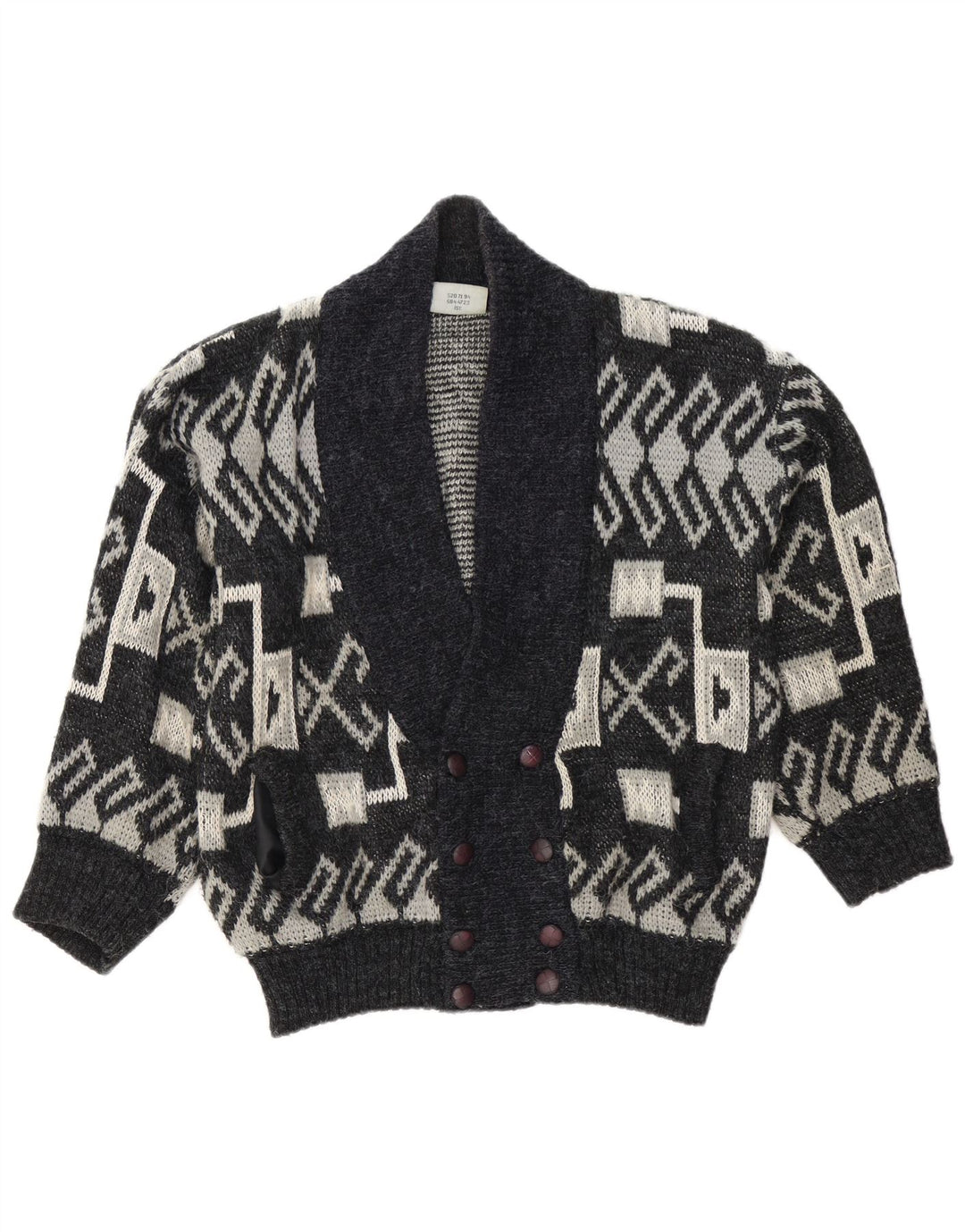 Maglione cardigan da uomo vintage grande grigio geometrico