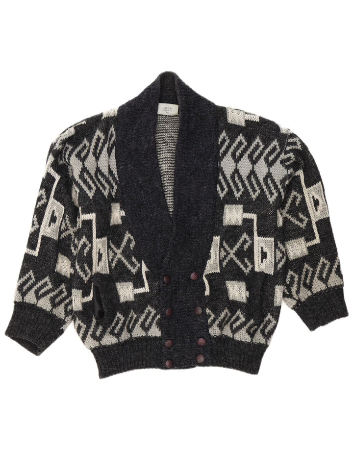 Maglione cardigan da uomo vintage grande grigio geometrico