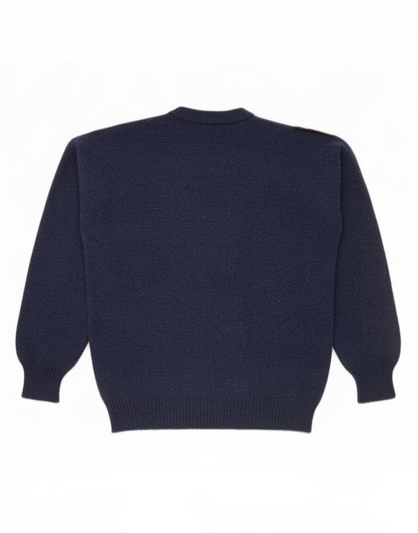 Vintage Mens Crew Neck Jumper Sweater Large Navy Blue Argyle/Diamond