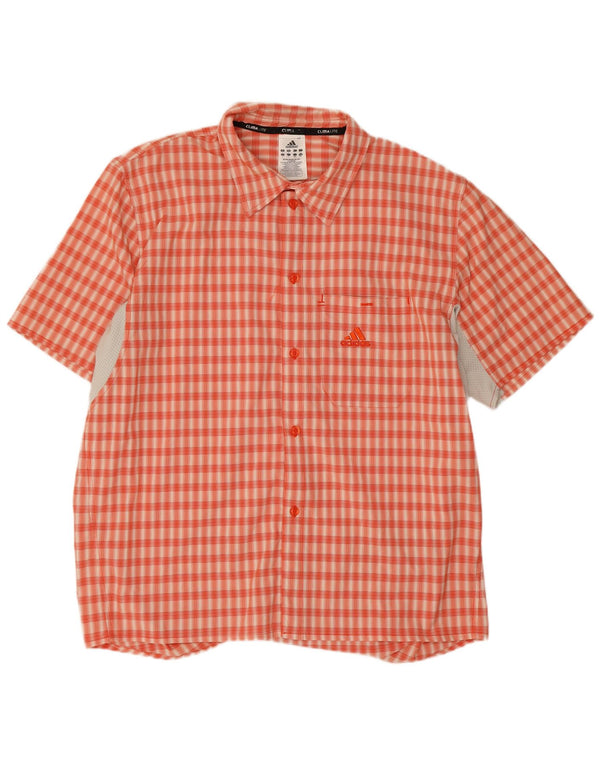 Adidas Mens Climalite Camisa De Manga Corta Grande Naranja Cuadros Poliéster