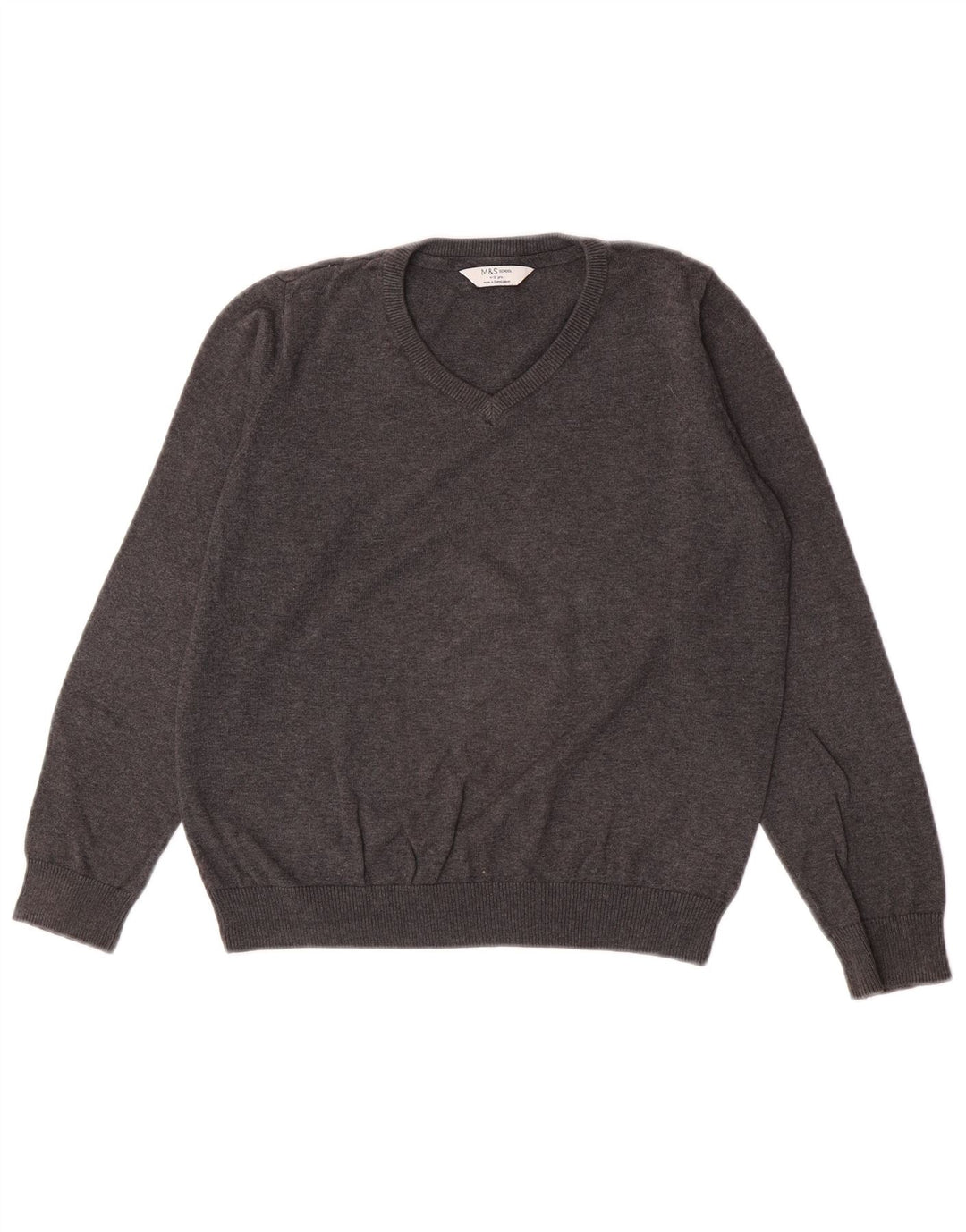 Marks & Spencer Boys V-Neck Jumper Sweater 11-12 Years Grey Cotton