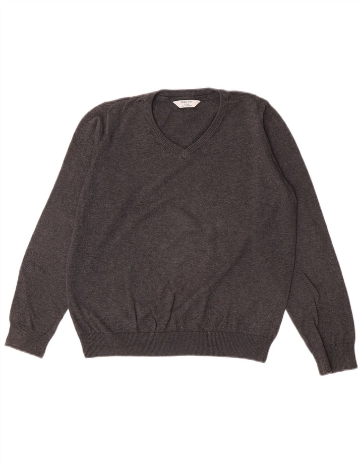 Marks & Spencer Boys V-Neck Jumper Sweater 11-12 Years Grey Cotton