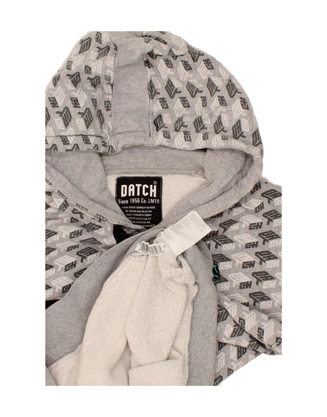 DATCH Womens Abstract Pattern Hoodie Jumper UK 18 XL Grey Cotton Vintage Datch and Second-Hand Datch from Messina Hembry 