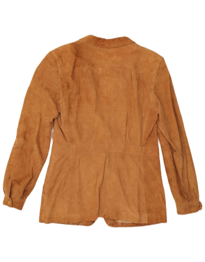 Vintage Womens 3 Button Suede Blazer Jacket UK 14 Medium Brown