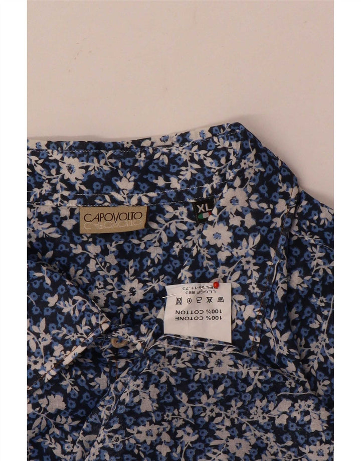 Vintage Mens Shirt XL Blue Floral Cotton