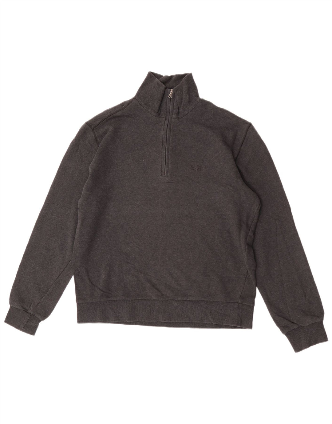 Felpa da uomo con zip e collo Hugo Boss in cotone grigio medio
