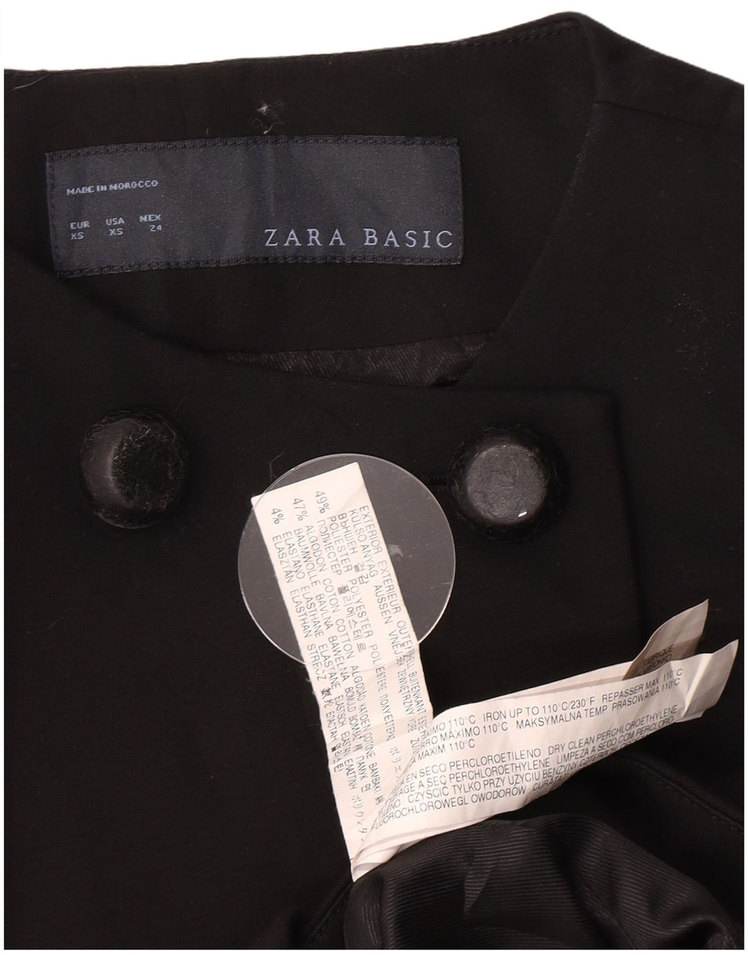 Zara Dame Dobbeltradet Frakke UK 6 XS Sort Polyester