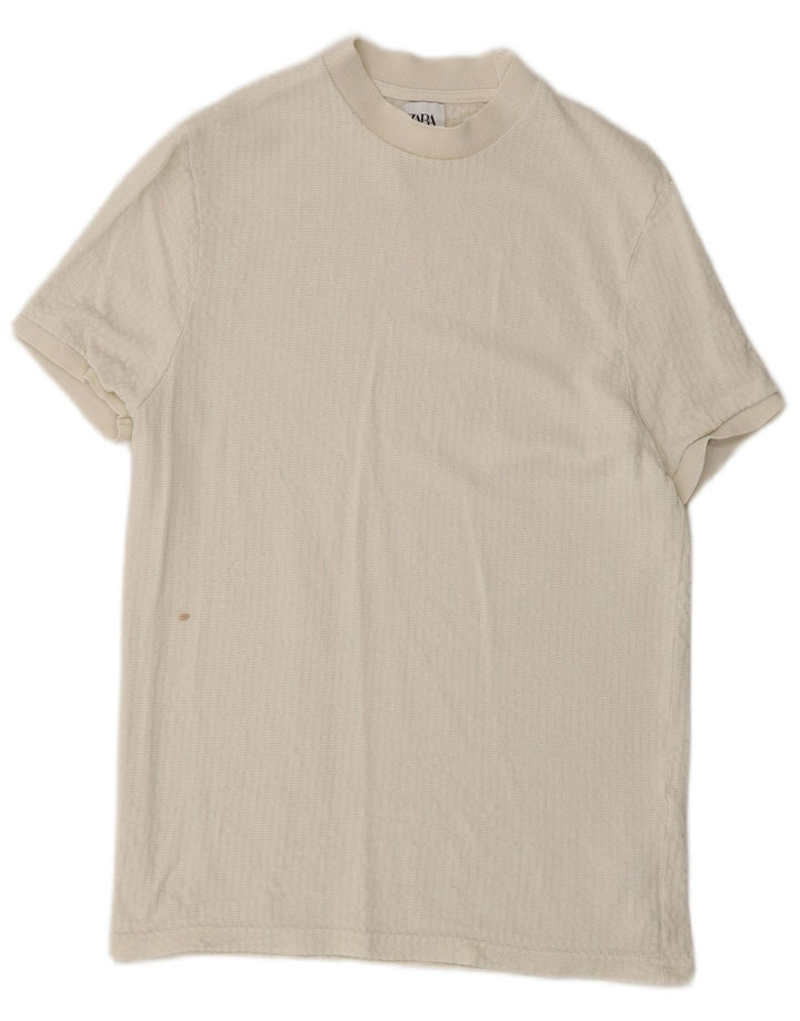 Zara Herre T-Shirt Top Lille Hvid Lyocell