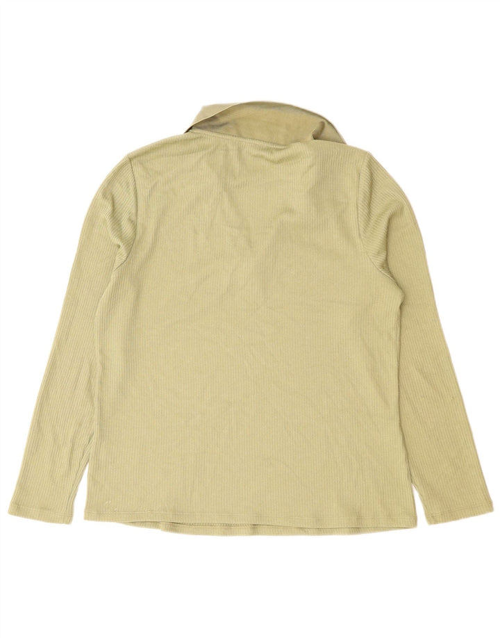 Marks & Spencer Womens Long Sleeve Polo Shirt UK 14 Large Green Polyester