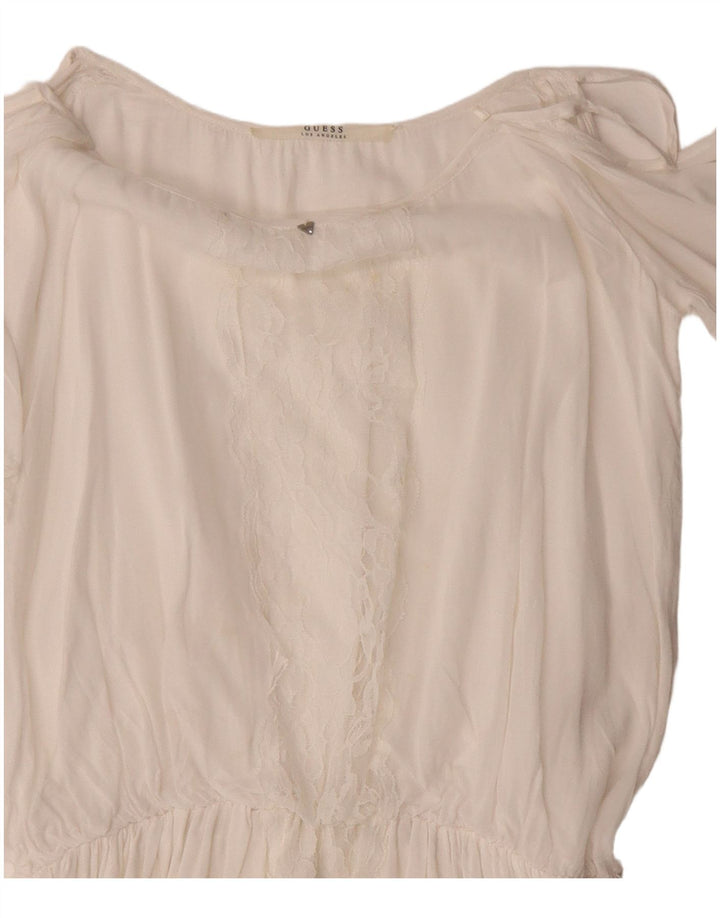 Guess schulterfreies Fledermauskleid für Damen, UK 12, mittelweiße Baumwolle