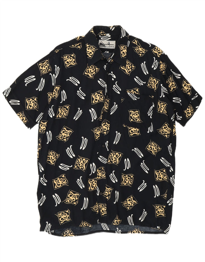 FOLLIE Mens Abstract Pattern Short Sleeve Shirt Size 39/40 Medium Black