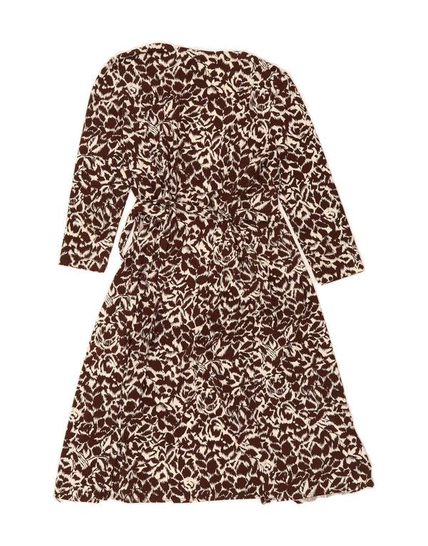 BCBGMAXAZRIA Womens 3/4 Sleeve Wrap Dress UK 16 Large Brown Floral