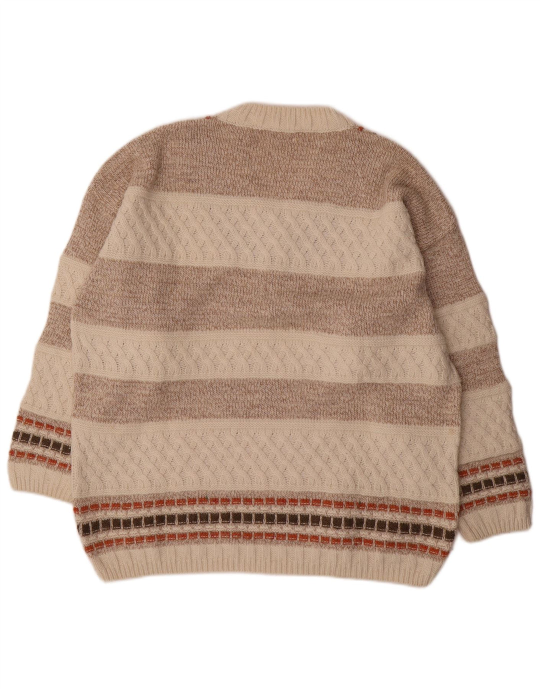 Maglione vintage da uomo con scollo a V in lana a righe beige medio