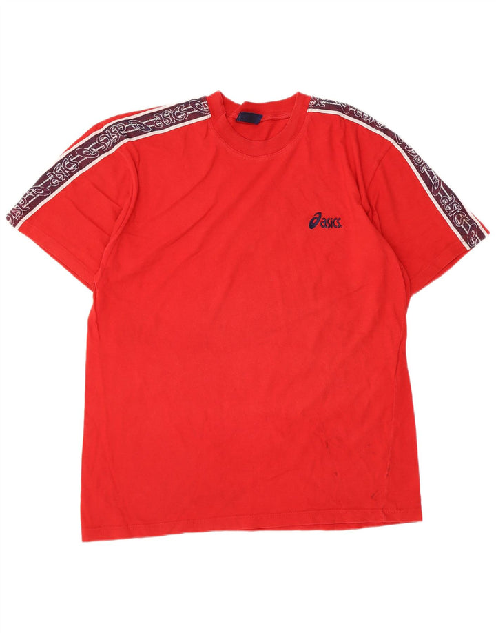 ASICS Mens Graphic T-Shirt Top Medium Red Colourblock Cotton