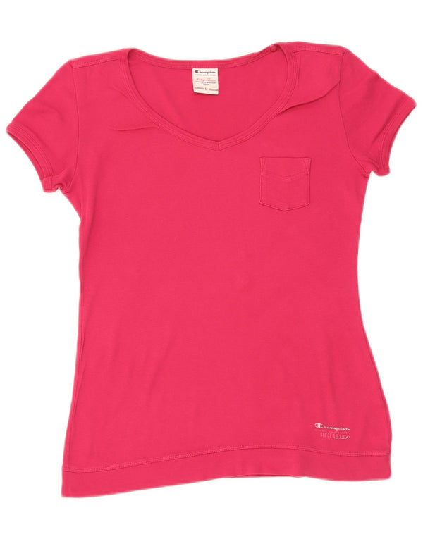 Champion Womens Heritage Classics T-Shirt Top UK 14 Large Pink Cotton