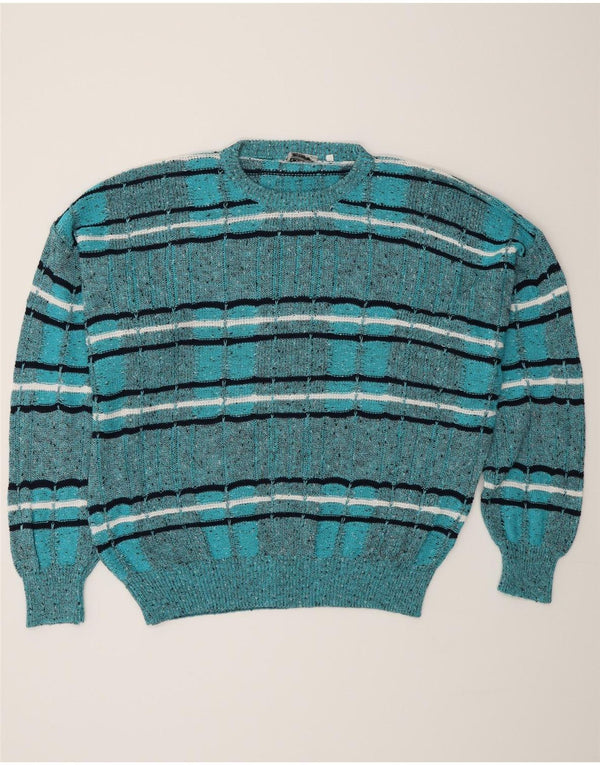 Les Jacquelines Mens Crew Neck Jumper Sweater IT 52 Large Blue Striped