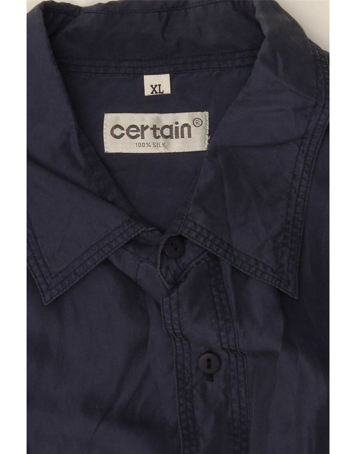 Camicia vintage da uomo XL in seta blu navy