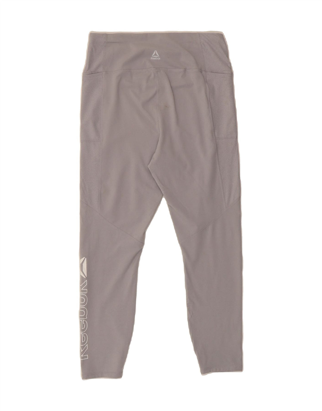 REEBOK Womens Graphic Leggings UK 14 Large Grey Polyester Vintage Reebok and Second-Hand Reebok from Messina Hembry 