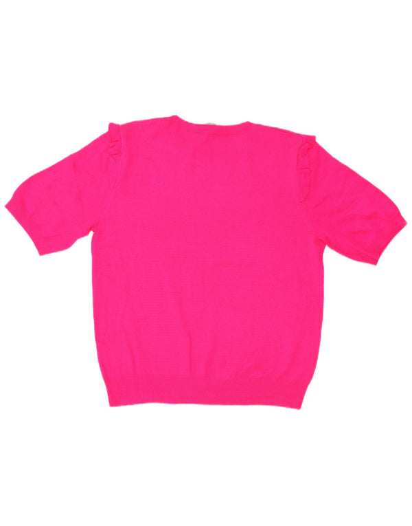 Oasis Womens Short Sleeve Crew Neck Jumper Sweater UK 16 Large Pink Acrylic