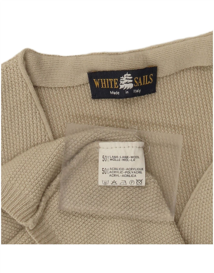 White Sails Mens Sleeveless Cardigan Sweater Medium Beige Wool