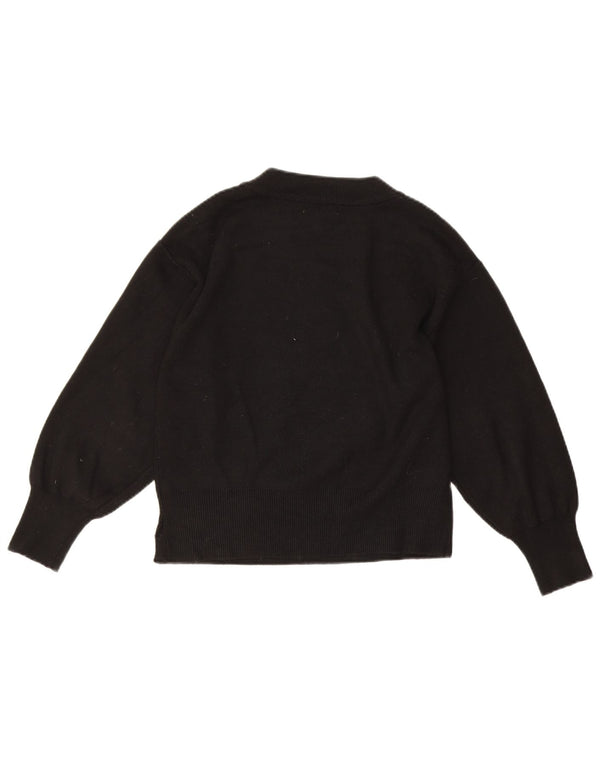 Topshop Womens Graphic Jumper Sweater UK 6 XS Black Acrylic