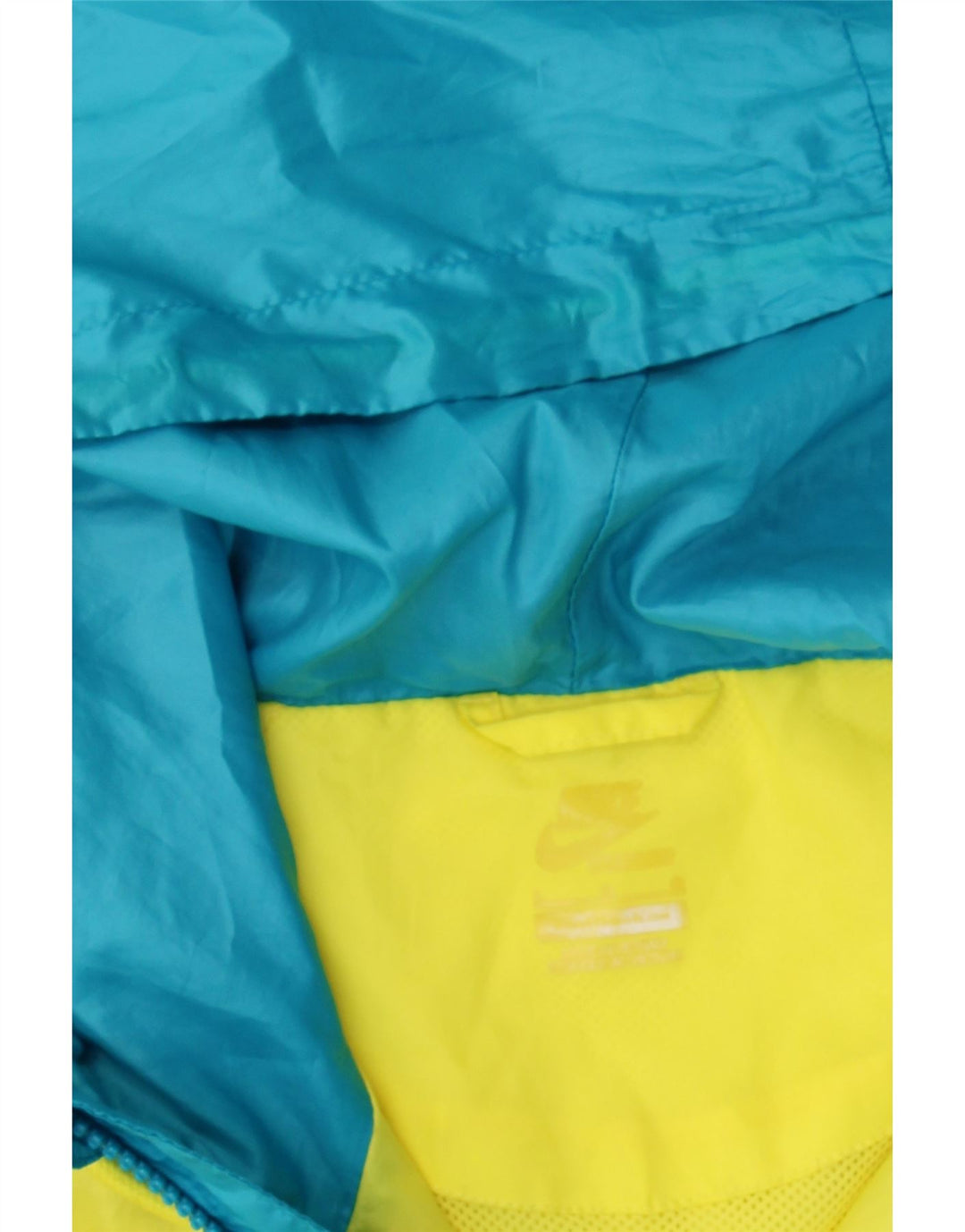 NIKE Womens Hooded Bomber Jacket UK 14 Medium Blue Colourblock Polyester Vintage Nike and Second-Hand Nike from Messina Hembry 
